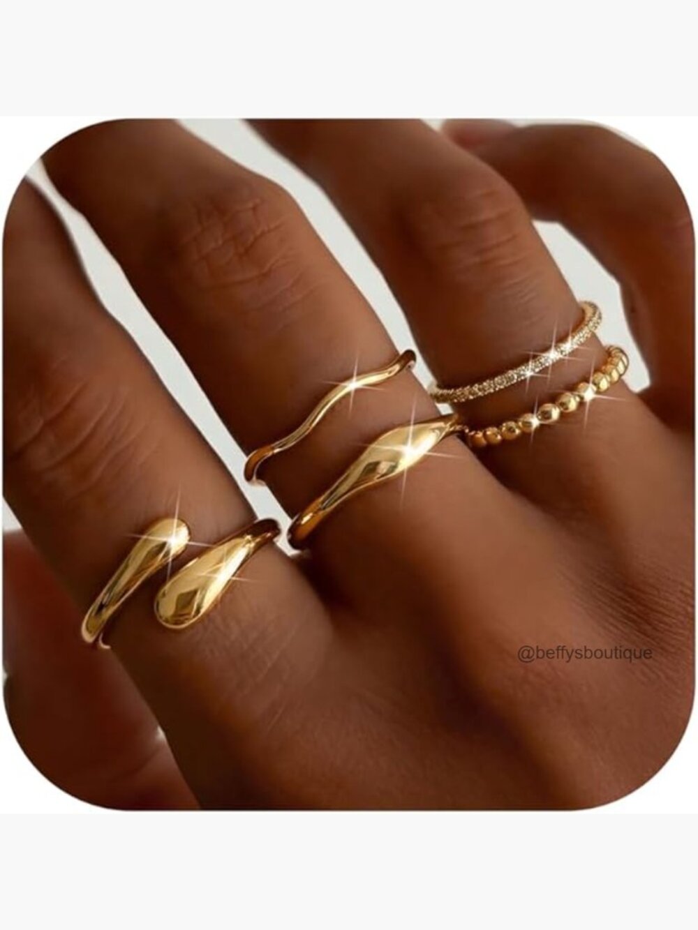 14K Gold Plated Stackable Ring Set Cubic Zirconia Non Tarnish Chunky Rings sz6
